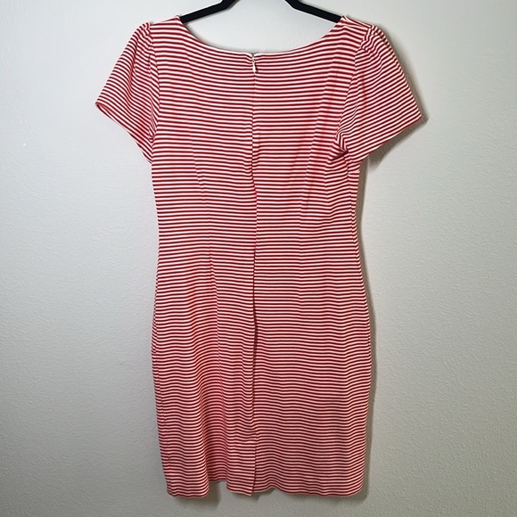 Ann Taylor Red Striped Puff Sleeve Dress Size 4 Stretchy Fit - Picture 9 of 11